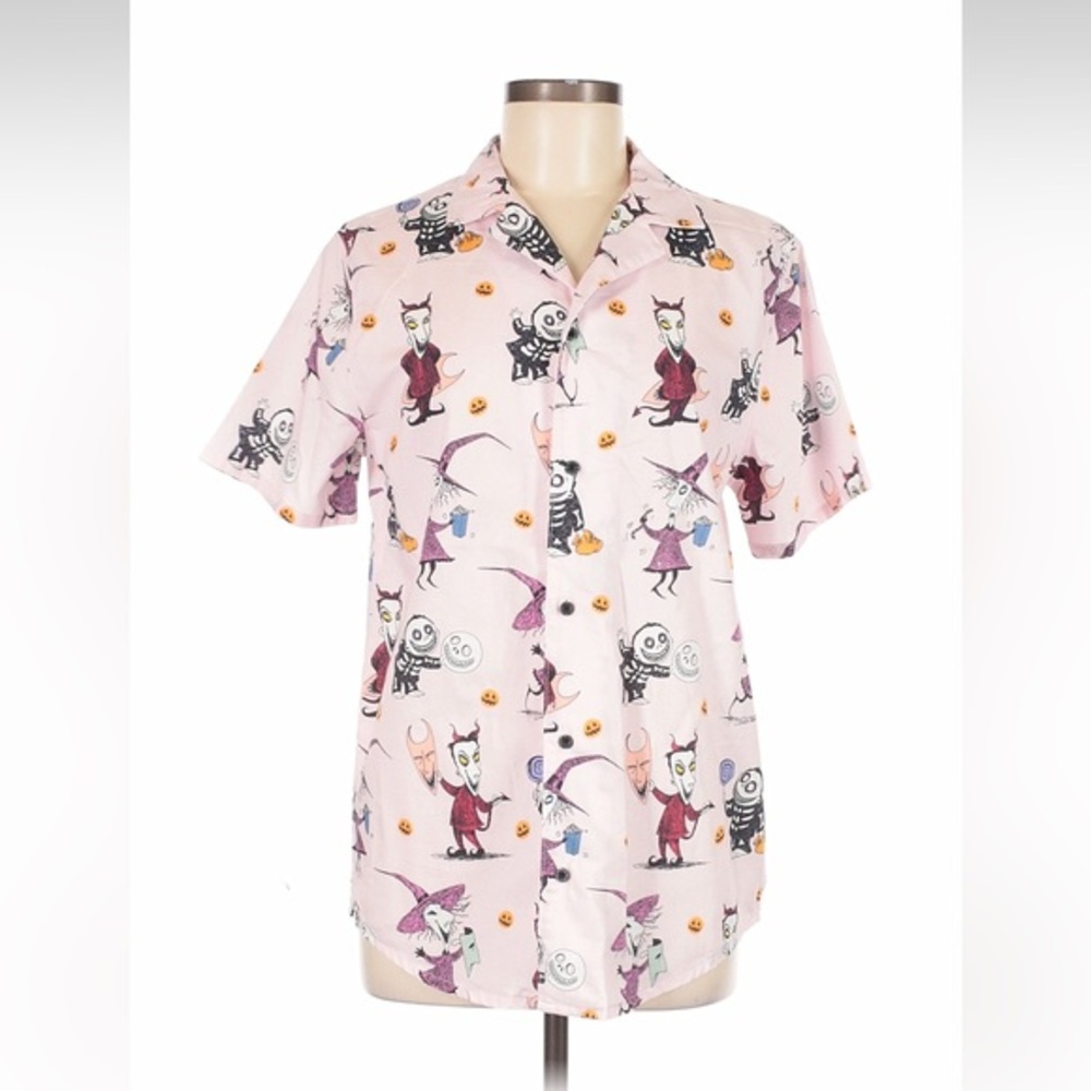Disney Nightmare Before Christmas Cakeworthy Button-Up Shirt Pink M